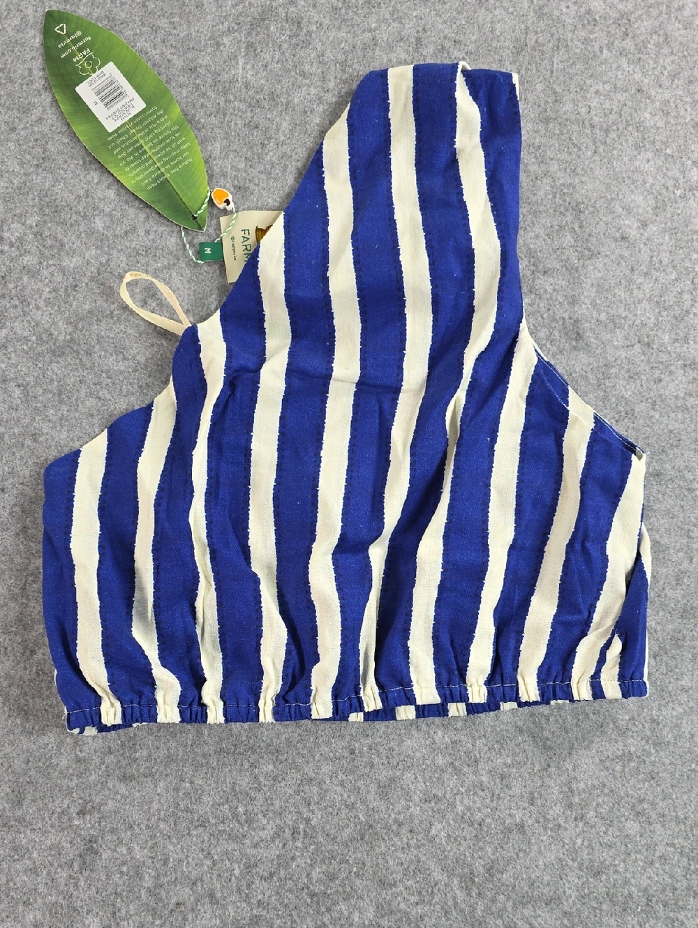 NWT FARM Rio Blue and White Striped One-Shoulder Top Twisted Amazing Sz Med - Picture 8 of 8